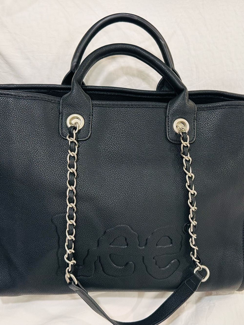 Black Leather Chain-Handle Women's Tote